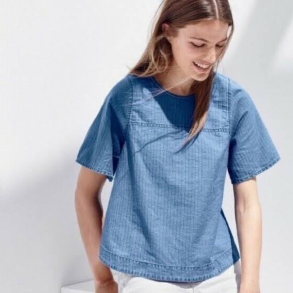 Jcrew Chambray Butterfly Sleeve Top